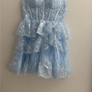 Charming Dress in Blue with Silver Accents